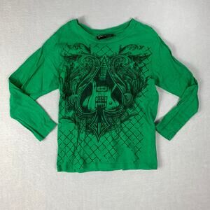 Y2K Hybrid Apparel Shirt Small Green Guitar Ace Spade Graphic Long Sleeve
